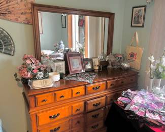 Oak Lowboy Dresser with Mirror