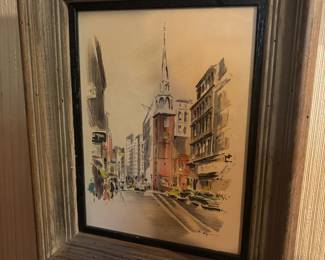 Framed Watercolor "Old South Meeting House - Boston" by John Haymson