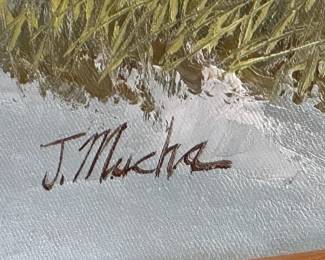 Framed Beach Scene Oil Painting by J. Mucha