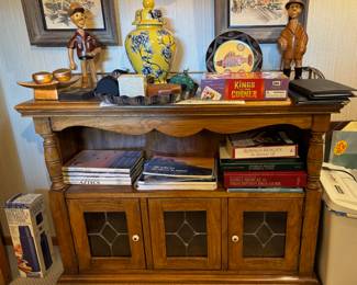Sligh Furniture Oak Storage Cabinet with Leaded Glass Doors