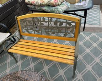 Mini Sized Wood Slat Wrought Iron Bench