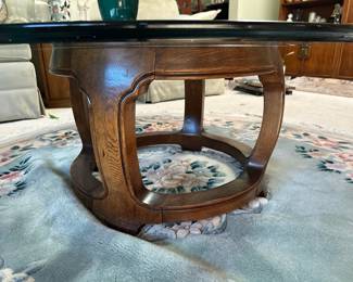 Thomasville Walnut Round Glass Top Coffee Table