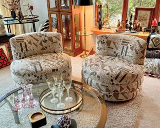 Pair of Geometric Pattern Swivel Chairs