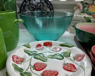 Arcoroc Turquoise Ribbed Glass Serving Bowl