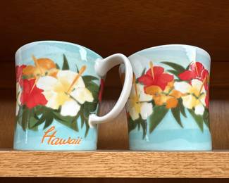 Pair of Starbucks Hawaii Hibiscus Floral Coffee Mugs