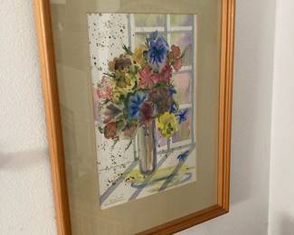 Framed & Matted Floral Bouquet Still Life Watercolor Painting by C. Smith