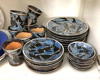Mexican Tlaquepaque Fantasia Pottery Dinnerware Set