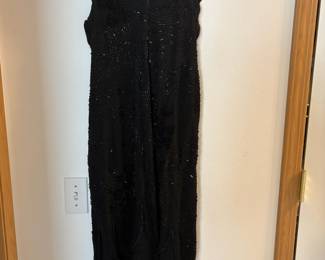 Black Beaded Strapless Gown with Floral Embellishments