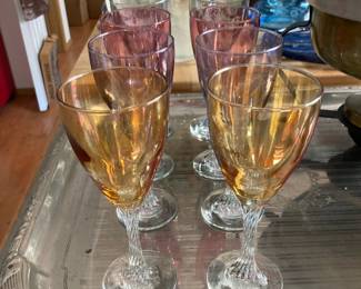 Bohemian Style Iridescent Wine Glasses with Twisted Stems