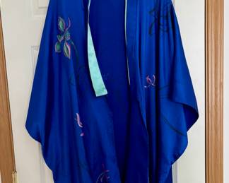 Blue Kimono Style Robe with Floral Design