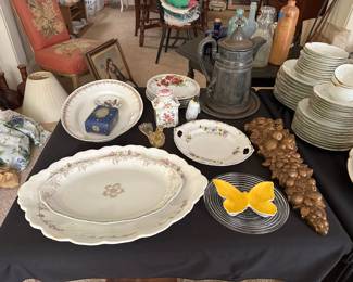 Platters, Cloisonne Box w/ Inlaid Jade, Large Antique Silver Plated Water / Ice Pitcher w/ Under Plate