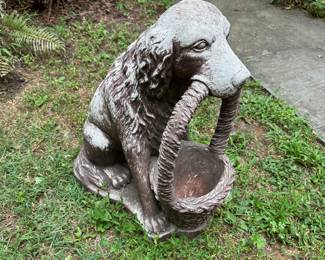 Concrete Dog w/ Basket Garden Statue