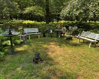 Garden Statues, Benches, Bird Bath