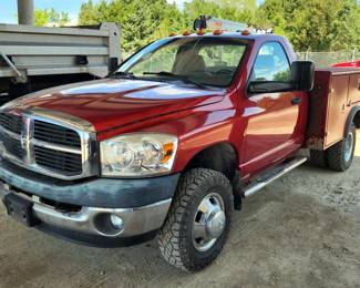 2007 Dodge Ram 3500 Pick-up Truck, 6.7L Cummins Turbo Diesel Engine, Odometer Reads 59,960, VIN# 3D6WH46A17G778060, With Auto Crane 3203 PRX, Storage,