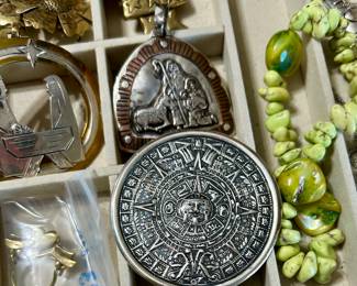 sterling Mayan Calendar pendant pin