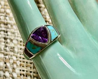 Amethyst and opal sterling ring