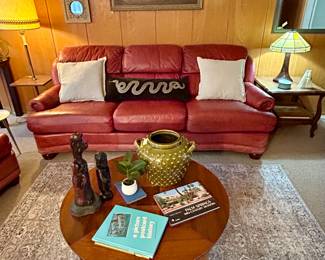 red leather sofa and love seat