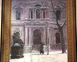 Large Jim Lyle oil of John Hopkins Peabody Institute of Music school in Baltimore