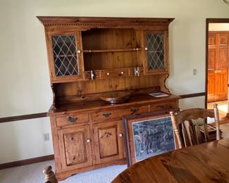 KNOTTING PINE HUTCH AND MATCHING TABLE AND 4 CHAIRS BY S. BENT AND BROS CO.