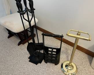 TOILET PAPER STAND, WINE HOLDER, FIREPLACE TOOLS, GLIDER OTTOMAN