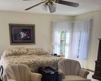 KING SIZE BED, PAIR OF SWIVEL CHAIRS