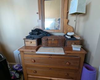 Oak Antique Dresser and Mirror from North Carolina. Marble top.