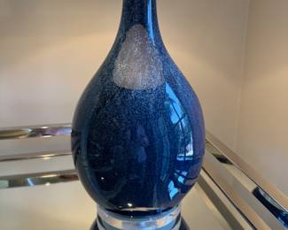 Blue ceramic lamp on acrylic base 29"h to finial