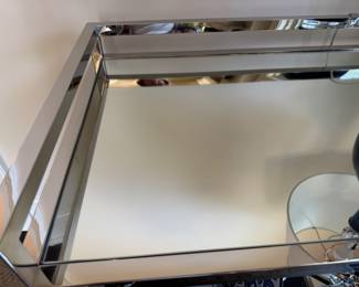 Polished stainless & glass bar cart 34"h x 36"w x 22"d