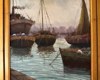 Pair harbor paintings 27"h x 23.25"w framed
