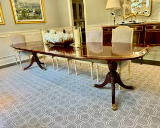Southampton inlaid mahogany dining table 29.5"h x 76" long + three 20" leaves