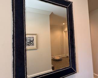 Navy faux fur mirror 44.5"h x 33"w