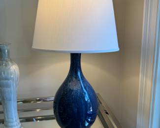 Blue ceramic lamp on acrylic base 29"h to finial