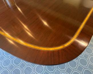 Southampton inlaid mahogany dining table 29.5"h x 76" long + three 20" leaves