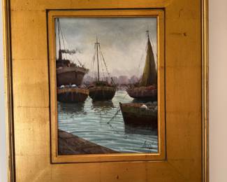 Pair harbor paintings 27"h x 23.25"w framed