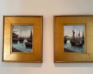 Pair harbor paintings 27"h x 23.25"w framed