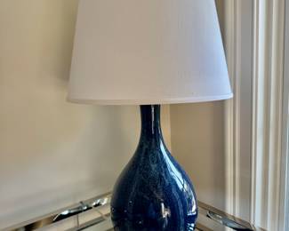 Blue ceramic lamp on acrylic base 29"h to finial