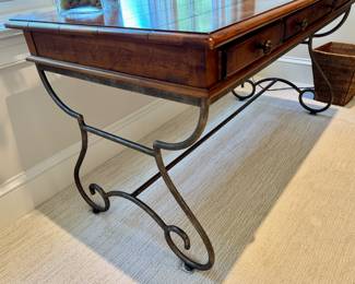 Fruitwood & iron desk 31"h x 55.25"w x 30"d
