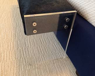 acrylic bench with blue faux fur seat 17"h x 47"w x 12"d