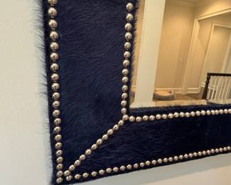 Navy faux fur mirror 44.5"h x 33"w