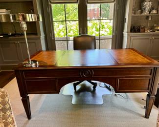 Ethan Allen leather-top desk 30"h x 66"w x 34"d