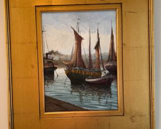 Pair harbor paintings 27"h x 23.25"w framed