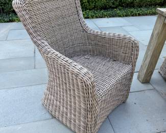 Kingsley-Bate patio harvest table & 8 woven chairs - includes off-white cushions table 30"h x 8' long x 39.5" d
