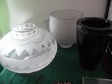 Pottery and art glass owned by Naomi Judd. Southwest etched art glass bowl is signed by Naomi Judd.