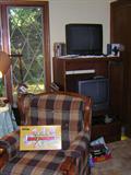 FOUR TV'S, CABINET, CHAIR W/OTTOMAN, MATCHING SOFA AND SLEEPER LOVESEAT