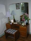 VANITY, LIGHT BLOND MAHOGANY, PART OF DECO SET INCLUDING BED, DRESSER WITH MIRROR, SIDE TABLE AND WARDROBE