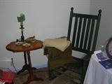 GREEN PAINTED ROCKER AND TILT TOP TABLE