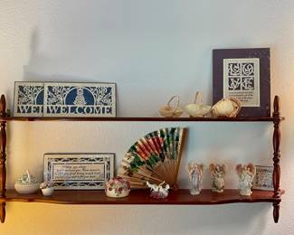 VINTAGE WALL SHELF, SERAPHIM CLASSIC ANGEL FIGURINES