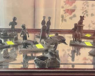VINTAGE BRONZE FIGURAL THIMBLE HOLDERS