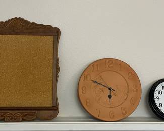 VINTAGE MESSAGE BOARD, CLAY CLOCK