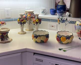 FITZ AND FLOYD FRUIT CANDLESTICKS AND MORE, BISCOTTI JAR